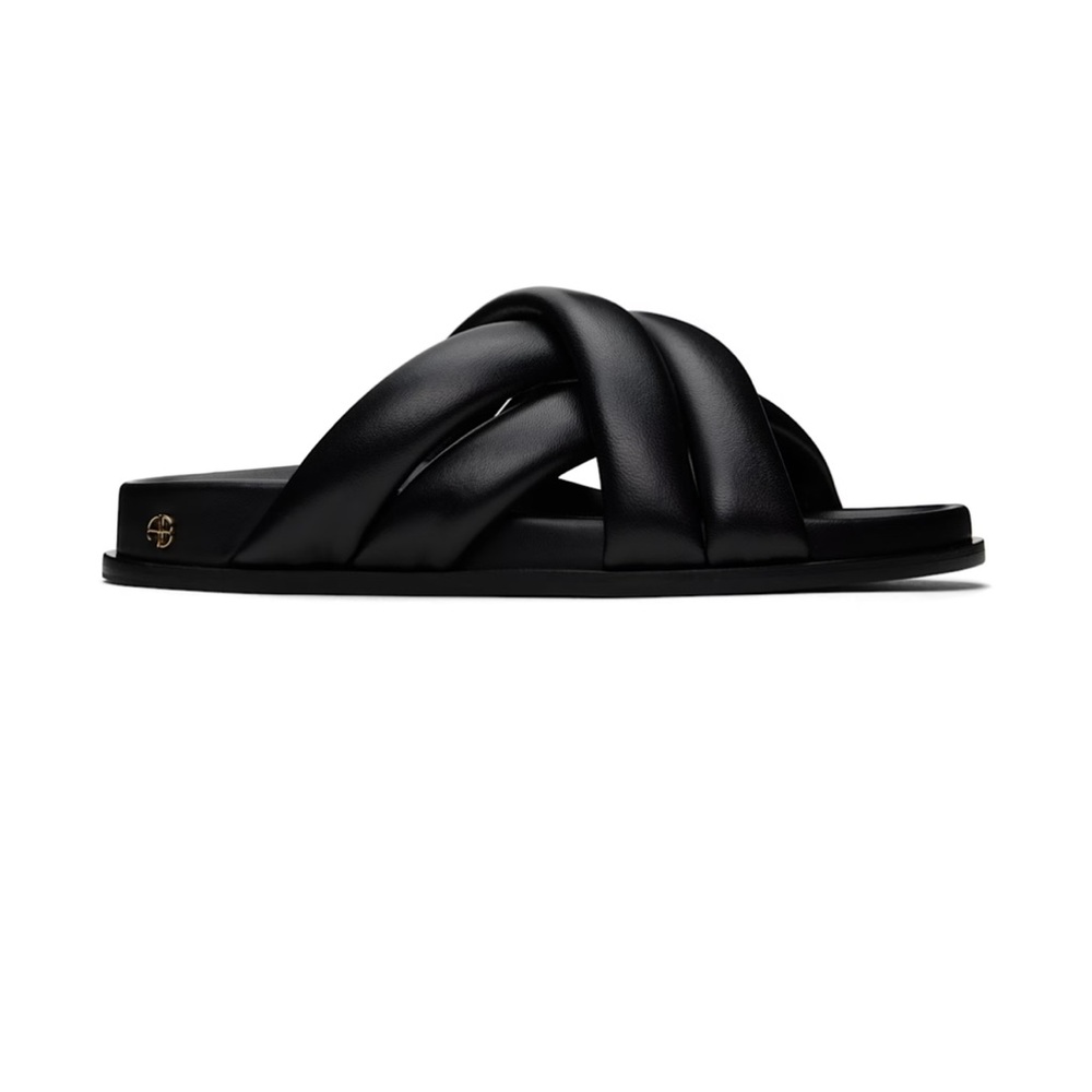Anine Bing Black Quilted Crisscross Slide Sandals